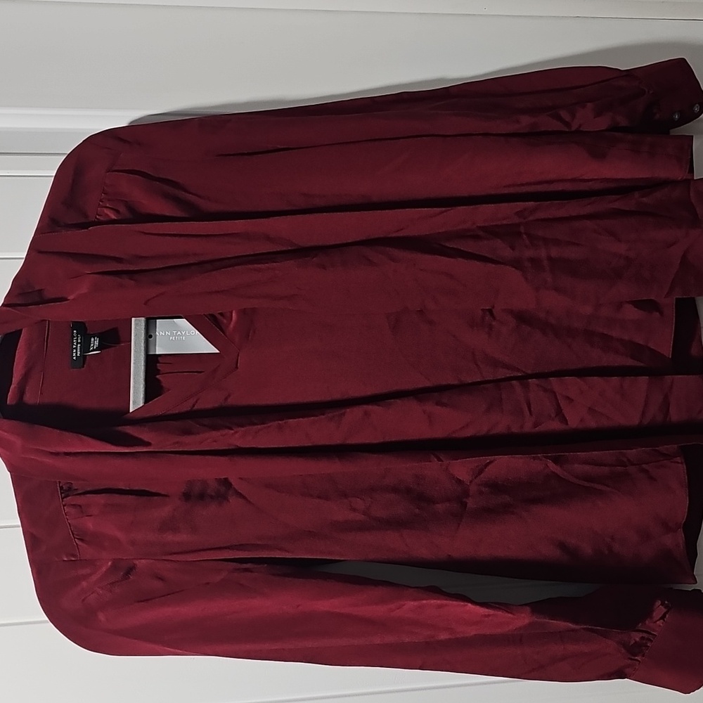 Ann Taylor Burgundy Blouse with Bow Neckline 100% Silk